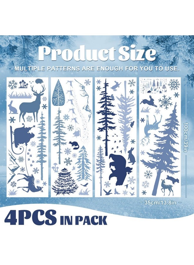 Whaline Christmas Wall Stickers Roll Winter Scene Blue Floor Decals Forest Animals Prints Waterproof Art PVC Plastic Window Decor for Xmas DIY Home Party, 4 Sheet, 13.8 x 39.4 Inch - Image 2