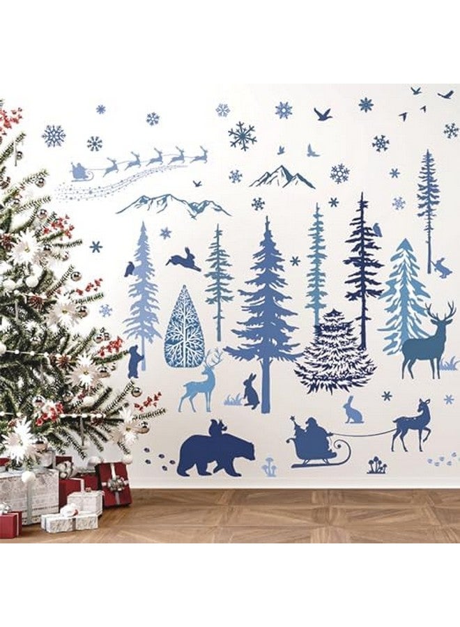 Whaline Christmas Wall Stickers Roll Winter Scene Blue Floor Decals Forest Animals Prints Waterproof Art PVC Plastic Window Decor for Xmas DIY Home Party, 4 Sheet, 13.8 x 39.4 Inch - Image 5