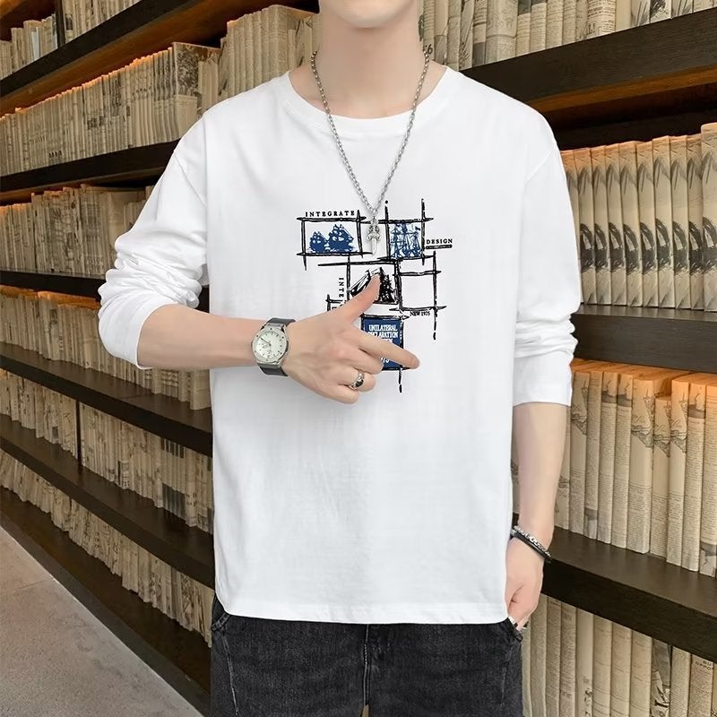Round Neck Casual T-Shirt 2024 Autumn New Men'S Short Sleeve Trend Korean Casual Long Sleeve Spring Generation - Image 1