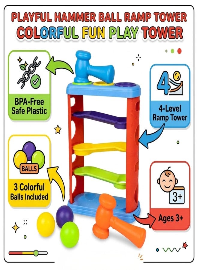 VEDROCI Montessori Hammer Ball Toy for Toddlers | Pound & Roll Cause-Effect Learning| Motor Skills Development with Hammer & Balls - Image 2