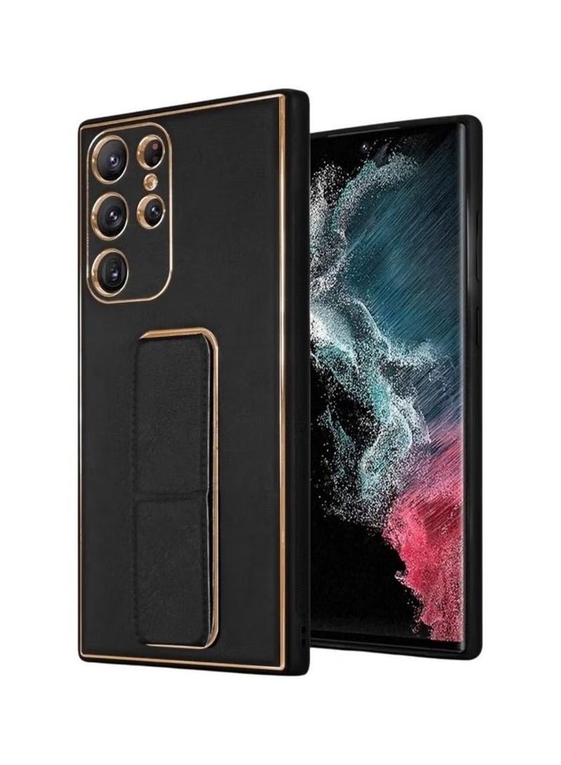 Luxury Silicone Car Magnetic Holder Grip Phone Case Designed For Galaxy S23 Ultra, thin Leather Fold Stand Back Grip Cover for Galaxy S23 Ultra