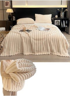 VUCATIN Faux Fur Throw Blanket for Couch Cozy Warm Plush Striped Blanket for Sofa Bedroom Living Room White 200*230cm  - Image 1