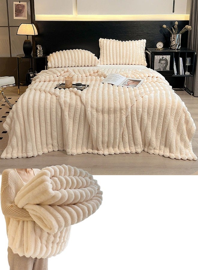 VUCATIN Faux Fur Throw Blanket for Couch Cozy Warm Plush Striped Blanket for Sofa Bedroom Living Room White 200*230cm - Image 1