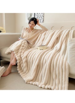 VUCATIN Faux Fur Throw Blanket for Couch Cozy Warm Plush Striped Blanket for Sofa Bedroom Living Room White 200*230cm  - Image 3