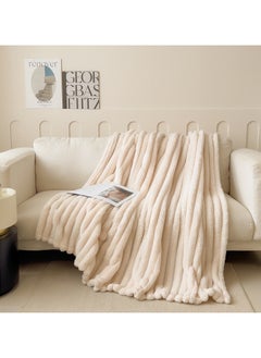 VUCATIN Faux Fur Throw Blanket for Couch Cozy Warm Plush Striped Blanket for Sofa Bedroom Living Room White 200*230cm  - Image 4