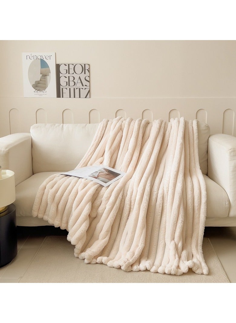 VUCATIN Faux Fur Throw Blanket for Couch Cozy Warm Plush Striped Blanket for Sofa Bedroom Living Room White 200*230cm - Image 4