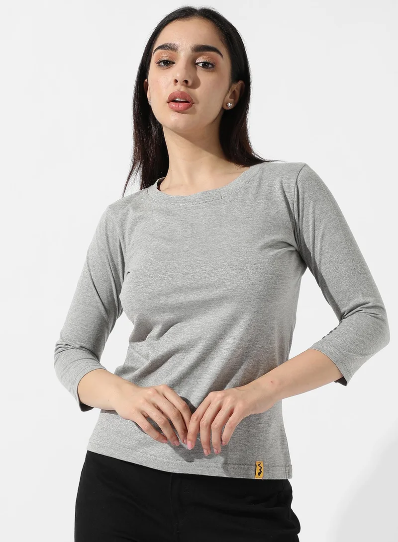 Women's Solid Light Grey Top For Casual Wear | Crew Neck | Short Sleeve | Poly Cotton Top Crafted With Regular Sleeve & Comfort Fit For Everyday Wear