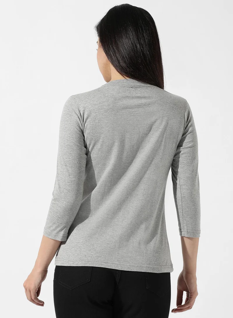Pinacolada  Women's Solid Light Grey Top For Casual Wear | Crew Neck | Short Sleeve | Poly Cotton Top Crafted With Regular Sleeve & Comfort Fit For Everyday Wear for Women | Best Price UAE