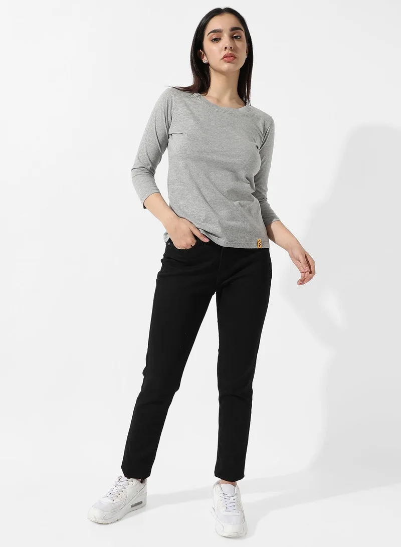 Pinacolada  Women's Solid Light Grey Top For Casual Wear | Crew Neck | Short Sleeve | Poly Cotton Top Crafted With Regular Sleeve & Comfort Fit For Everyday Wear for Women | Best Price UAE