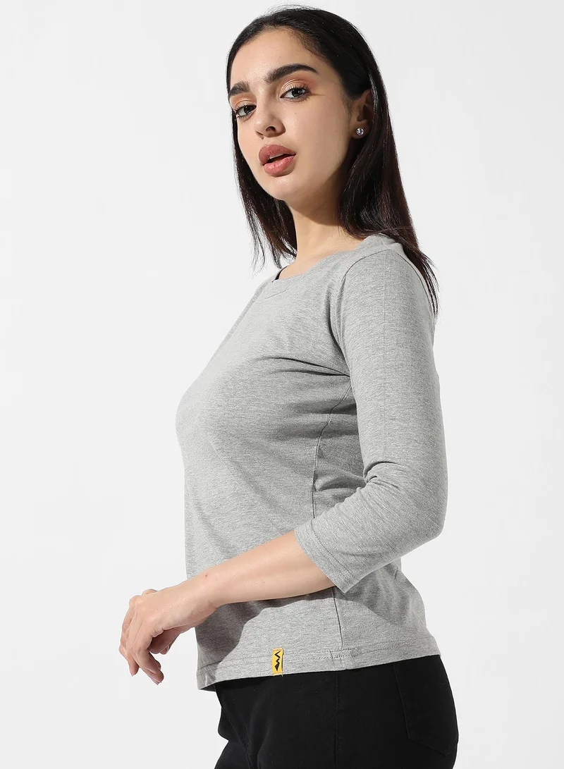 Pinacolada  Women's Solid Light Grey Top For Casual Wear | Crew Neck | Short Sleeve | Poly Cotton Top Crafted With Regular Sleeve & Comfort Fit For Everyday Wear for Women | Best Price UAE