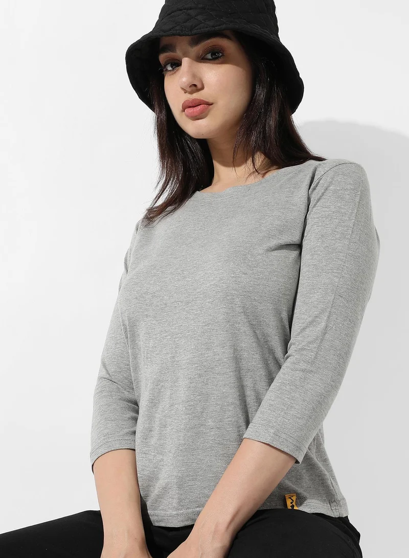 Pinacolada  Women's Solid Light Grey Top For Casual Wear | Crew Neck | Short Sleeve | Poly Cotton Top Crafted With Regular Sleeve & Comfort Fit For Everyday Wear for Women | Best Price UAE