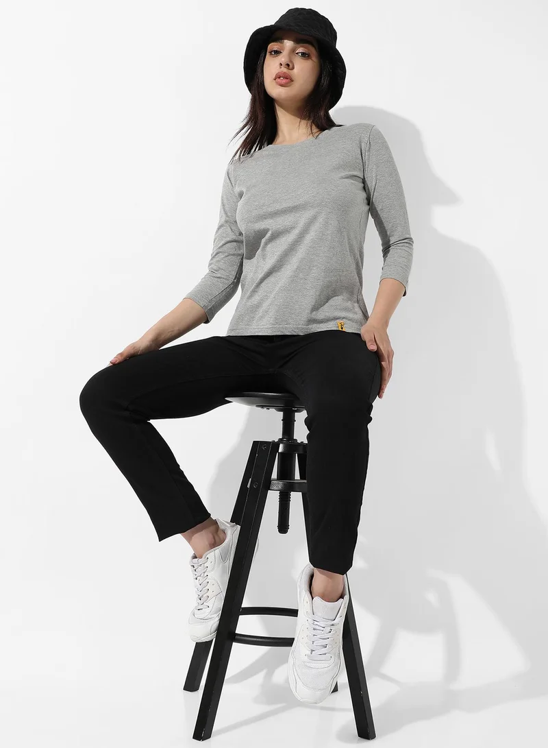 Pinacolada  Women's Solid Light Grey Top For Casual Wear | Crew Neck | Short Sleeve | Poly Cotton Top Crafted With Regular Sleeve & Comfort Fit For Everyday Wear for Women | Best Price UAE