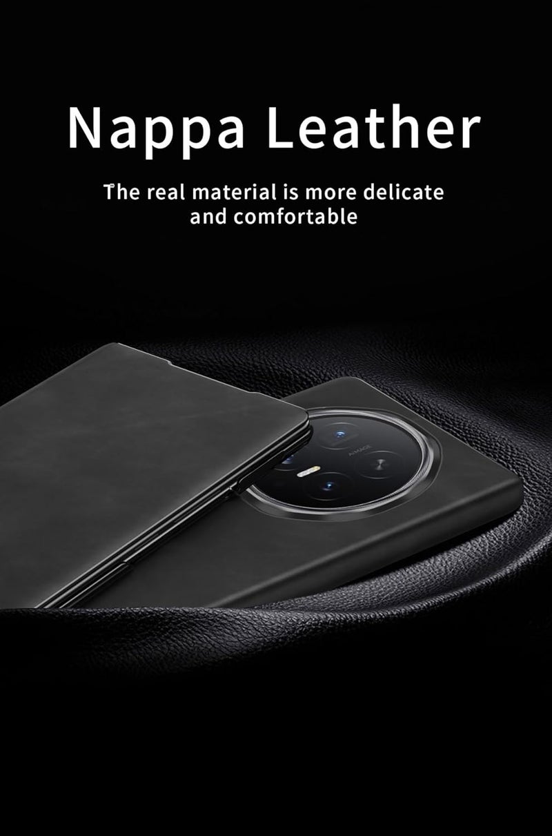 for Honor Magic V6 Case,Premium Suede Leather Flip Cover with Hard PC Back, with Magnetic Closure u0026 Kickstand Slim Lightweight Folio Case for Magic V6(Black) - Image 2