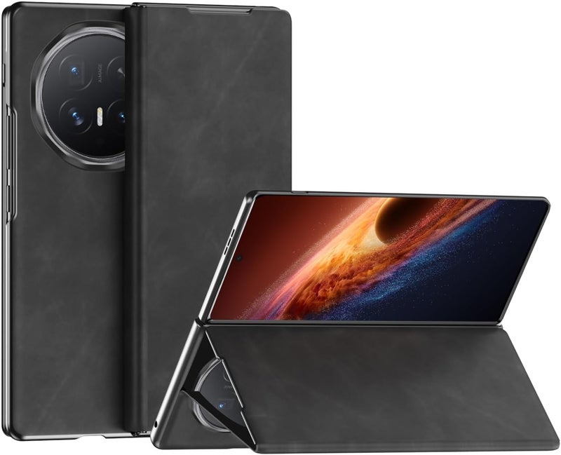 for Honor Magic V6 Case,Premium Suede Leather Flip Cover with Hard PC Back, with Magnetic Closure u0026 Kickstand Slim Lightweight Folio Case for Magic V6(Black) - Image 1