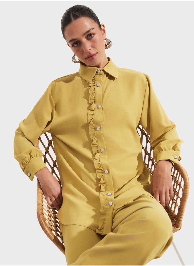 JUNE Ruffle Detail  Shirt & Pants Set - Image 4