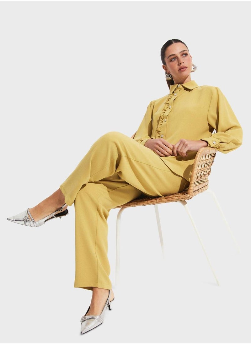 JUNE Ruffle Detail  Shirt & Pants Set - Image 3