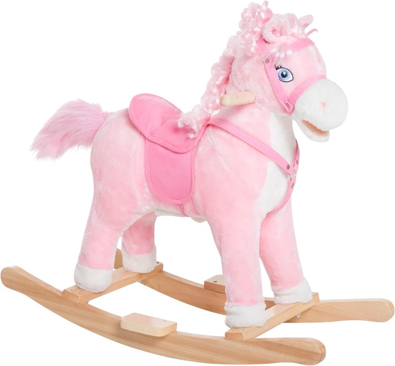 Qaba Kids Ride on Rocking Horse Toddler Plush Toy with Realistic Sounds and Swinging Tail for 3 Years Old Children - Image 1