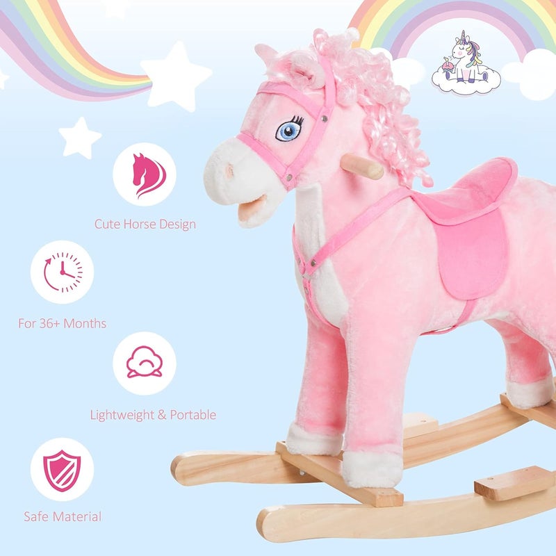 Qaba Kids Ride on Rocking Horse Toddler Plush Toy with Realistic Sounds and Swinging Tail for 3 Years Old Children - Image 5