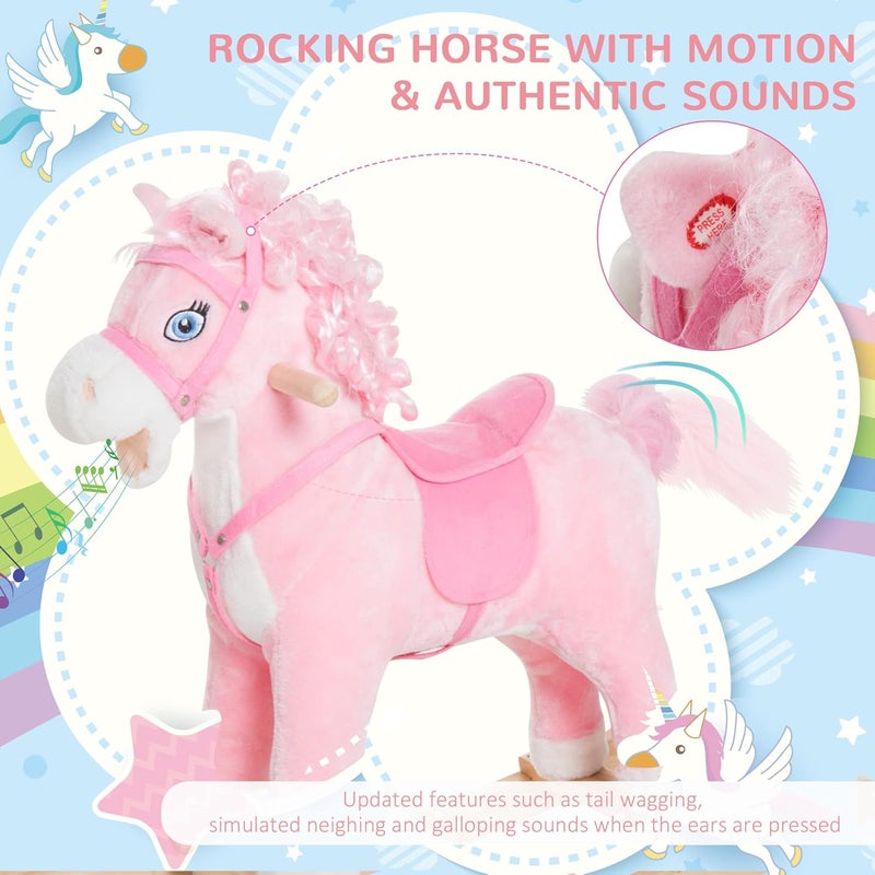 Qaba Kids Ride on Rocking Horse Toddler Plush Toy with Realistic Sounds and Swinging Tail for 3 Years Old Children - Image 4