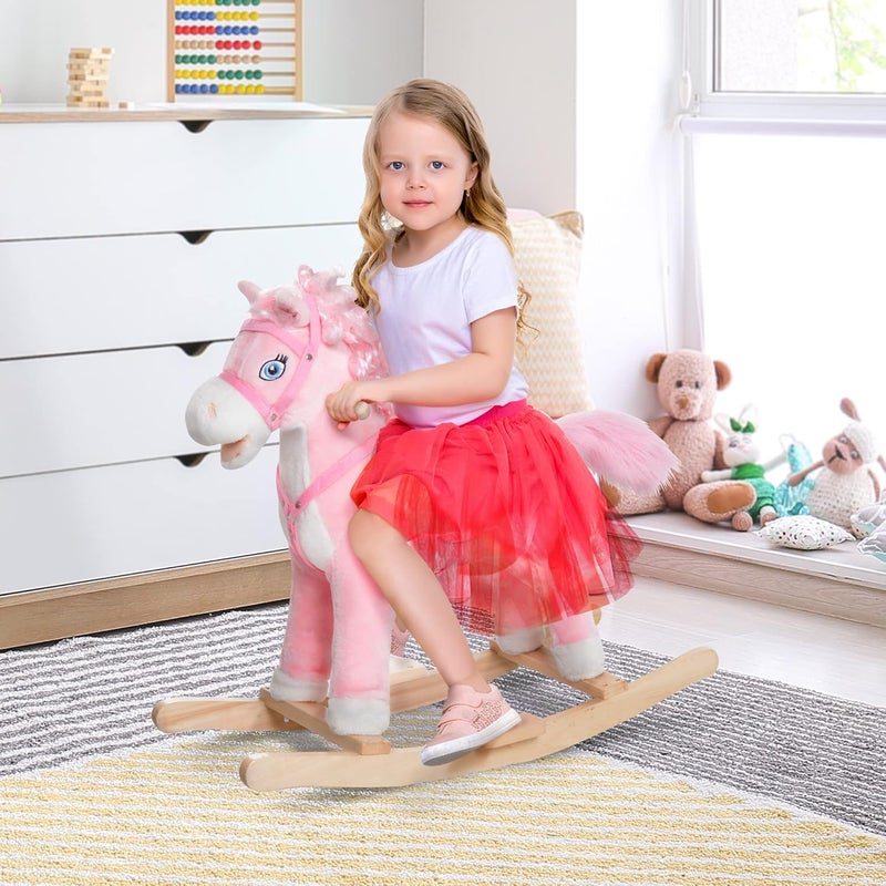 Qaba Kids Ride on Rocking Horse Toddler Plush Toy with Realistic Sounds and Swinging Tail for 3 Years Old Children - Image 2