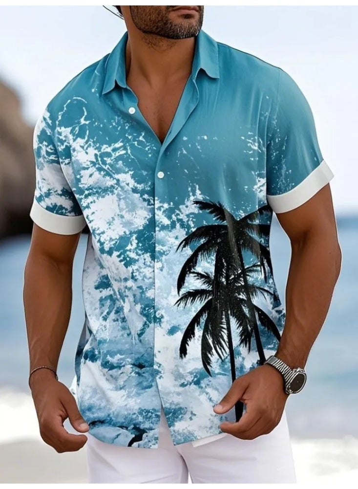 Men's Summer Beach Set, Hawaiian Print Shirt & Shorts, Lightweight, Plus Sizes - Image 3