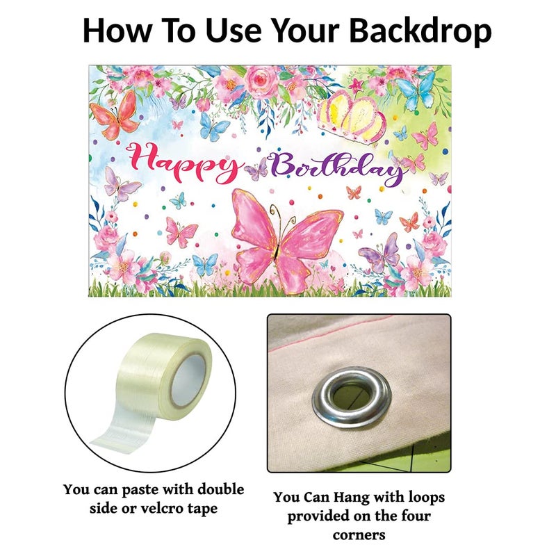 Theme My Party Birthday Decorations with Happy Birthday Backdrop Banner Butterfly Theme For Girls (6FT X 4FT) - Image 3