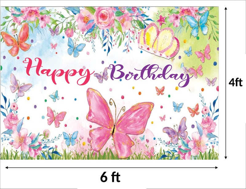 Theme My Party Birthday Decorations with Happy Birthday Backdrop Banner Butterfly Theme For Girls (6FT X 4FT) - Image 4