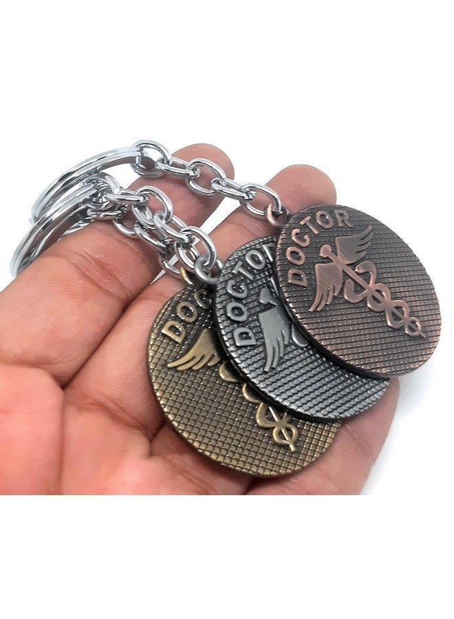 Aura Set Of 2 Caduceus Doctors Symbol Gift Keychain For Doctors Men Women Boys Girls Husband Bike Car Light Weight Metal Keychain Random Colors - Image 3