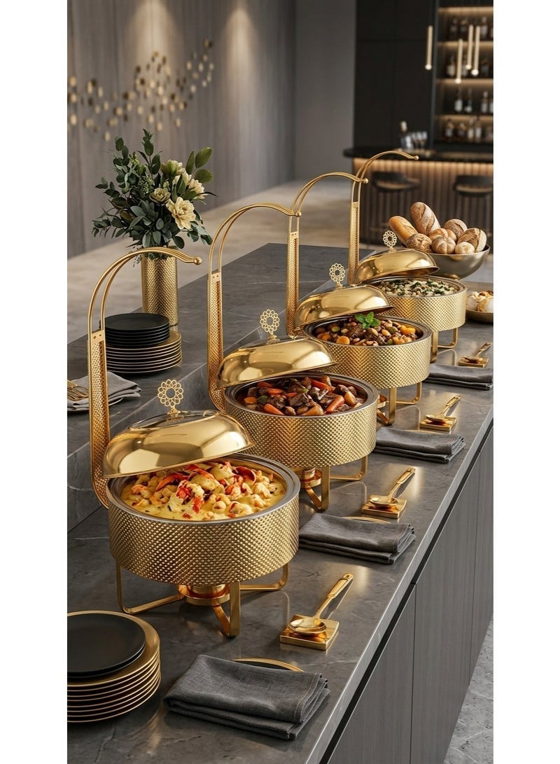سخان بوفية لتسخين الطعام دائري مزود بغطاء وحامل  بتصمبم فاخر من قطعة واحدة - Image 3