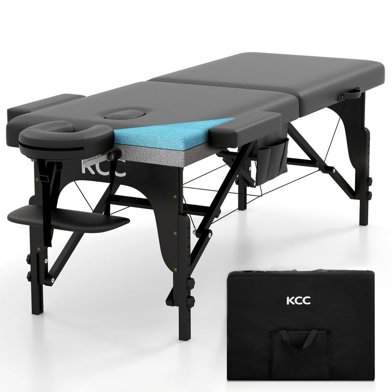 KCC Memory Foam Massage Table Premium Portable Foldable Massage Bed Height Adjustable 84 Inches Long 28 Inchs Wide Home Salon Spa Bed Tattoo Table with Accessories Carrying Case Easy Set Up