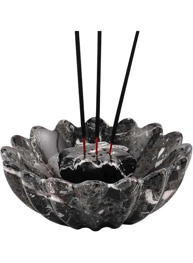 erorex Marble Incense Holder Black Handmade Incense Burner Easily Grab Incense Ashes With Incense Sticks Ideal For Room Décor And Outdoor Table Décor - Image 1