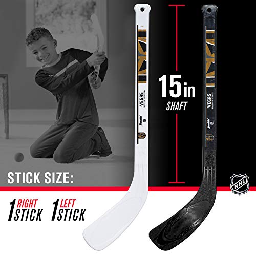 Franklin Sports Vegas Golden Knights Mini Hockey Set - Knee Hockey Goal, Ball, & 2 Hockey Stick Combo Set - Mini Goal Net - NHL Official Hockey Set - Image 4
