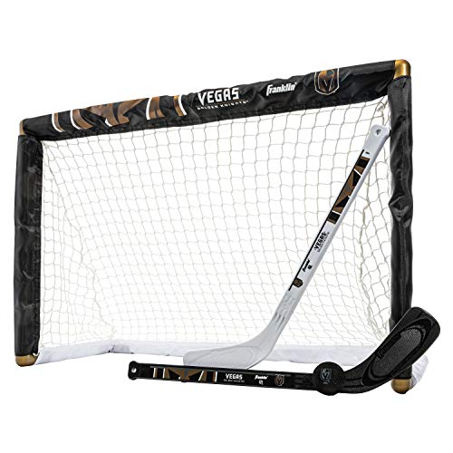 Franklin Sports Vegas Golden Knights Mini Hockey Set - Knee Hockey Goal, Ball, & 2 Hockey Stick Combo Set - Mini Goal Net - NHL Official Hockey Set - Image 1