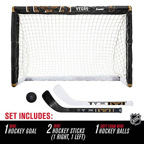 Franklin Sports Vegas Golden Knights Mini Hockey Set - Knee Hockey Goal, Ball, & 2 Hockey Stick Combo Set - Mini Goal Net - NHL Official Hockey Set - Image 2
