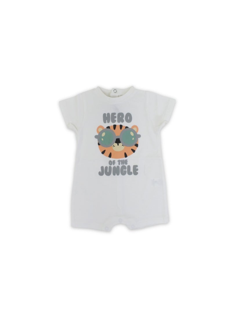 Pompelo Baby Boys Cotton Romper – Off-White with "Hero of the Jungle" Print - Image 1