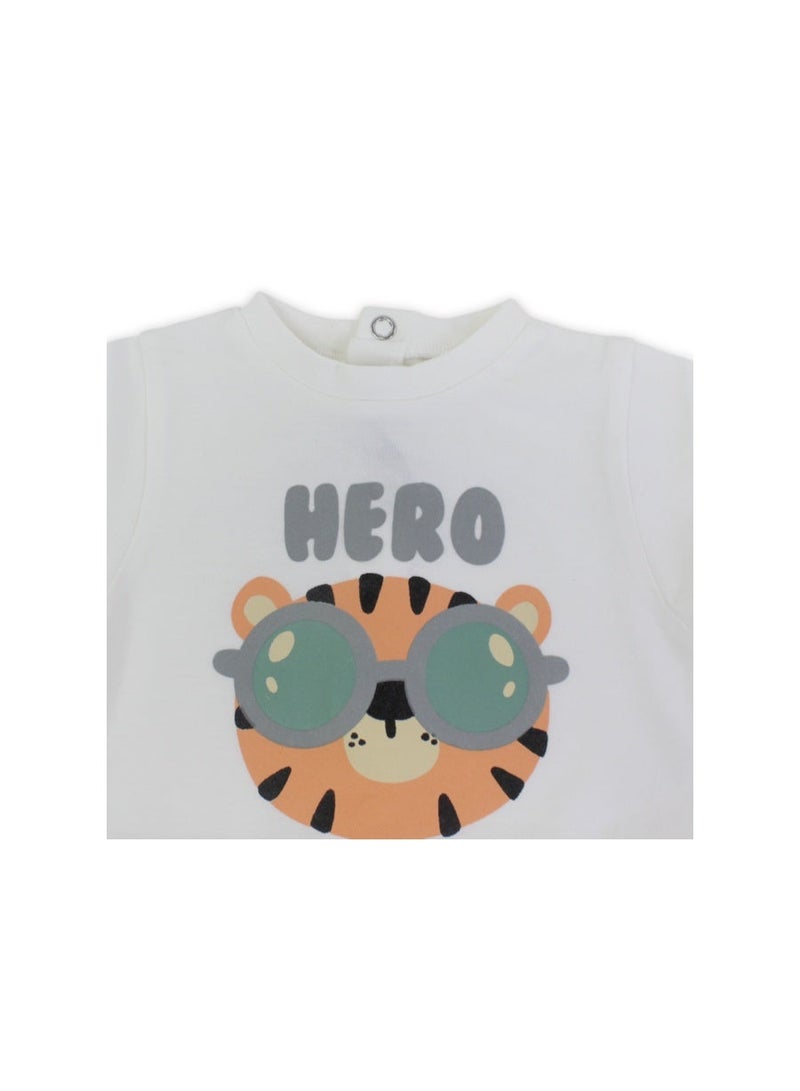 Pompelo Baby Boys Cotton Romper – Off-White with "Hero of the Jungle" Print - Image 3