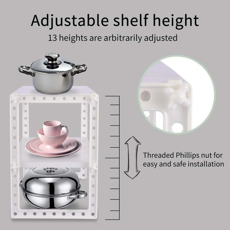 2-Pack Expandable Under Sink Organizer - 2-Tier Adjustable Storage Rack with 10 Removable Panels & Hooks - Stainless Steel Pipes - Image 3