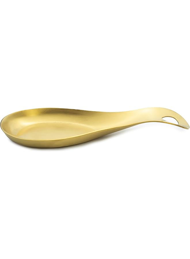 Cuisine Art Stainless Steel Spoon Rest Kitchen Tableware Spatula Holder Soup Spoon Rest Utensil Cutlery Stand Matt Gold - Image 1
