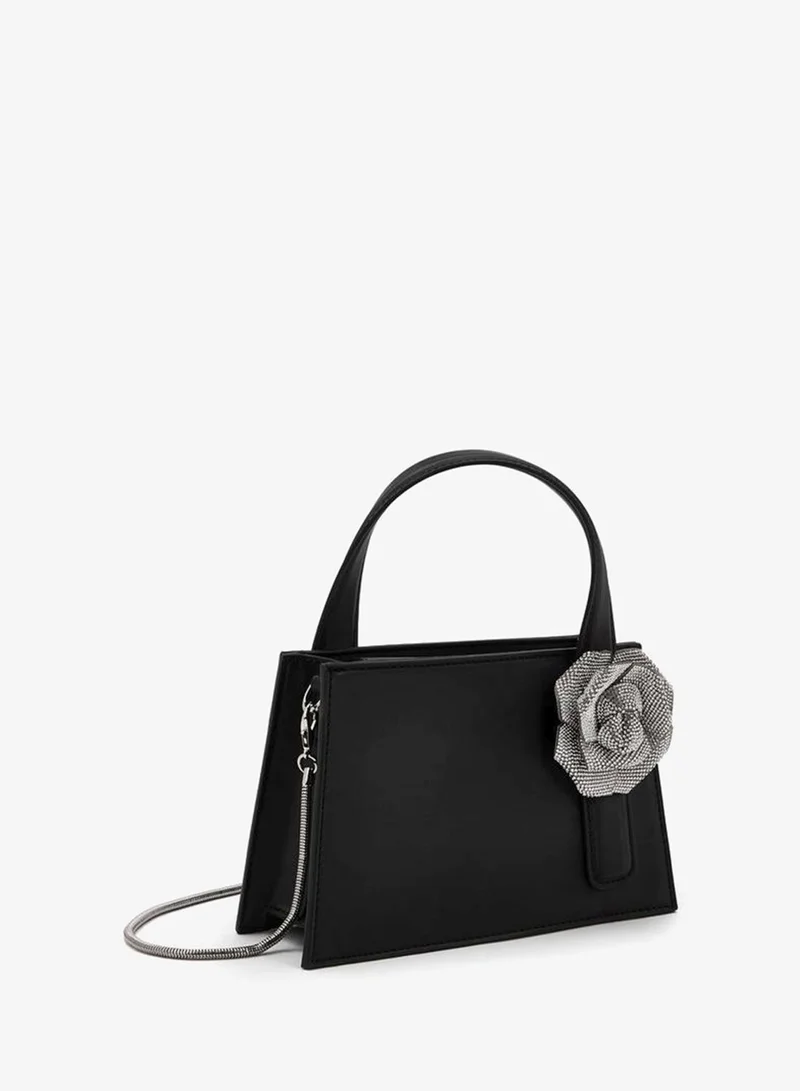 Celeste BLACK Floral Embellished Tote Bag With Chain Strap for Women | Best Price UAE