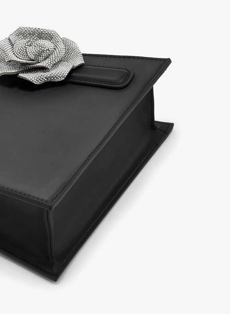 Celeste BLACK Floral Embellished Tote Bag With Chain Strap for Women | Best Price UAE