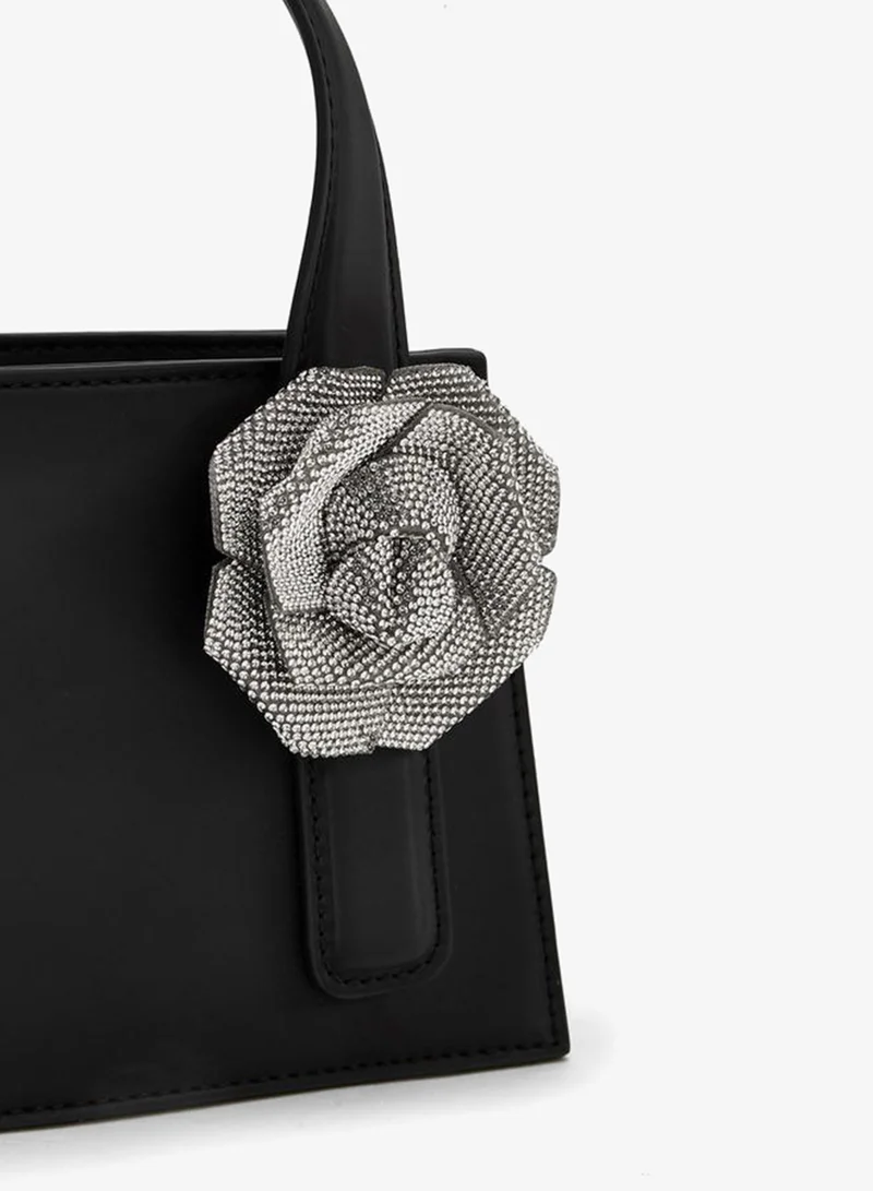 Celeste BLACK Floral Embellished Tote Bag With Chain Strap for Women | Best Price UAE