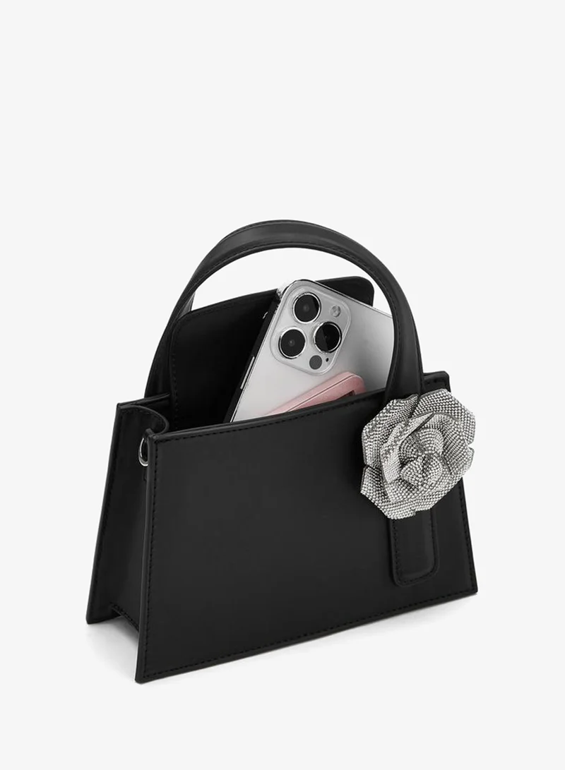Celeste BLACK Floral Embellished Tote Bag With Chain Strap for Women | Best Price UAE