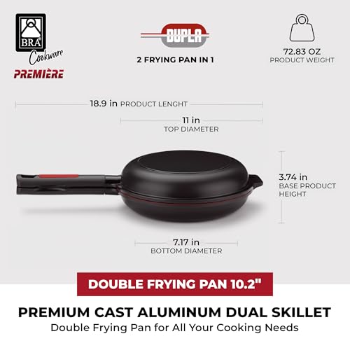 BRA COOKWARE Premiere Dual Skillet | 10.2 inches Double Frying Pan for Frittatas & Spanish Omelets | PFOA Free Triple Nonstick Coating | Full Induction Reversible Pan | Cast Aluminum Flip Skillet - Image 2