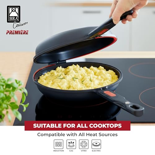 BRA COOKWARE Premiere Dual Skillet | 10.2 inches Double Frying Pan for Frittatas & Spanish Omelets | PFOA Free Triple Nonstick Coating | Full Induction Reversible Pan | Cast Aluminum Flip Skillet - Image 4
