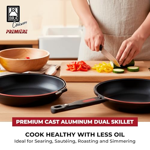 BRA COOKWARE Premiere Dual Skillet | 10.2 inches Double Frying Pan for Frittatas & Spanish Omelets | PFOA Free Triple Nonstick Coating | Full Induction Reversible Pan | Cast Aluminum Flip Skillet - Image 3