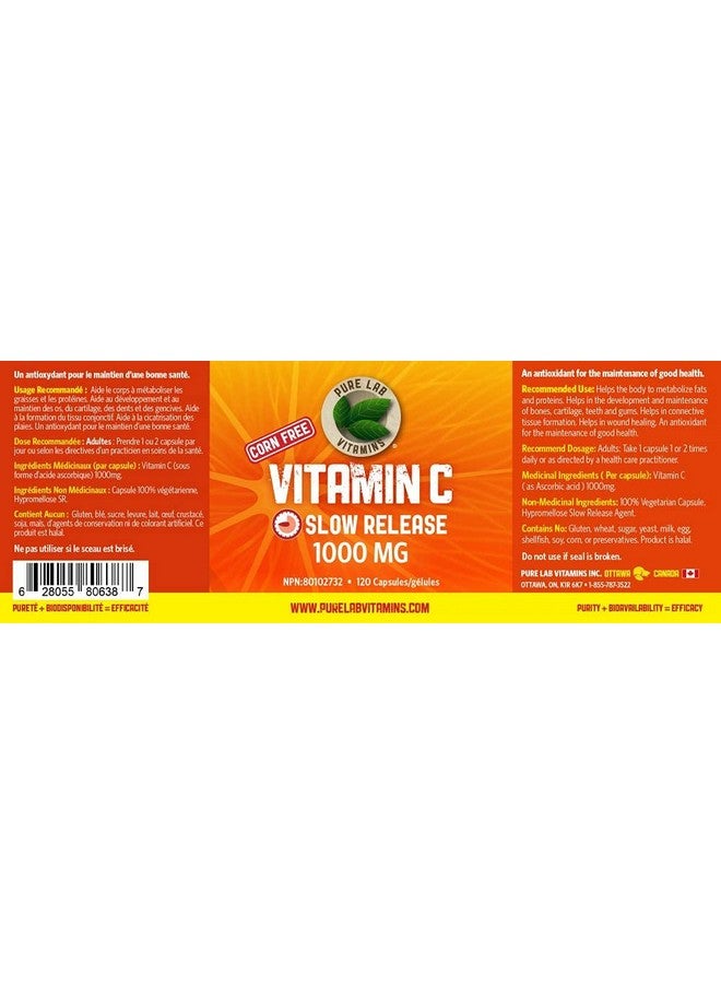 Pure Lab Vitamins Vitamin C 1000 mg - Tapioca Source - 120 Vegi DRC Caps by Pure Lab Vitamins (DRC - Delayed Release caps) Corn Free Made in Canada - Image 2