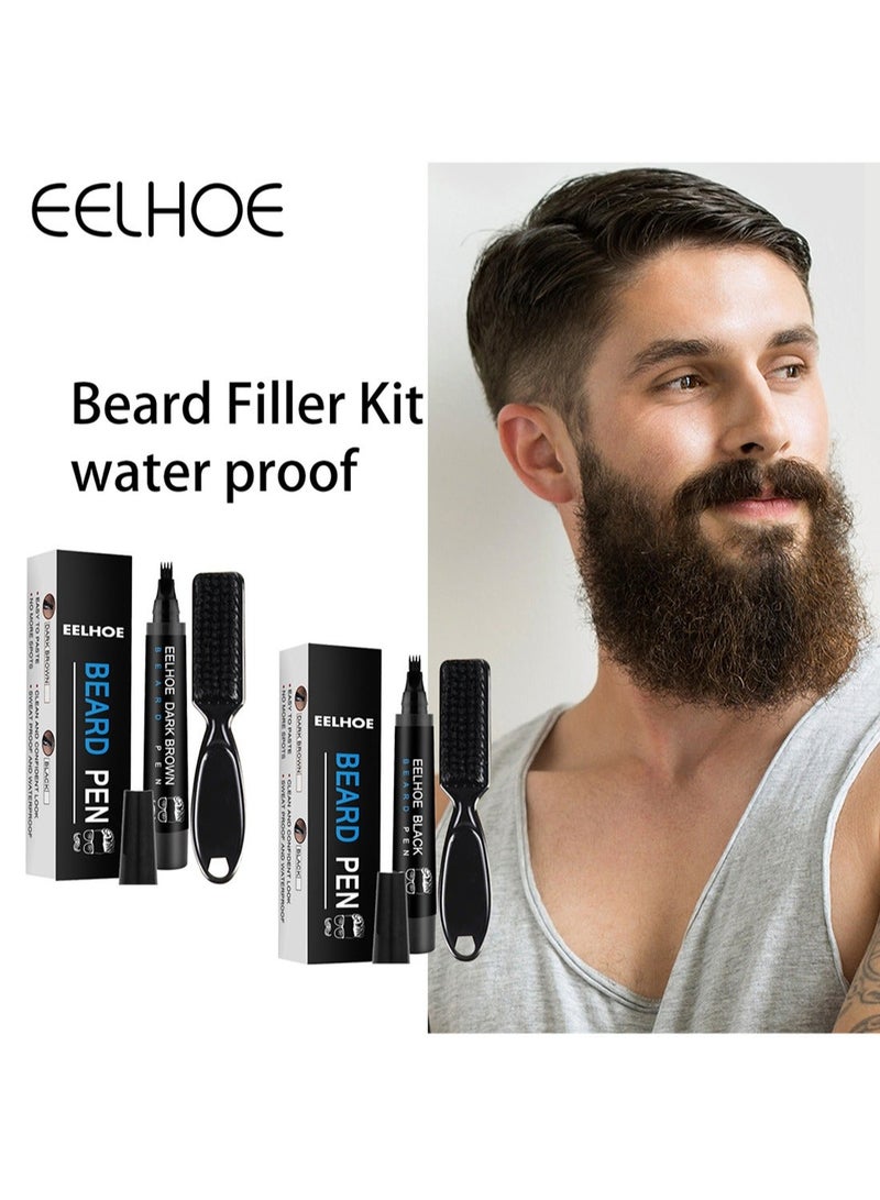 EELHOE Beard Pen Kit with Brush Waterproof and Sweatproof Long Lasting Easy to Use High Quality Beard Filler Pencil to Create Natural Black for Man - Image 2
