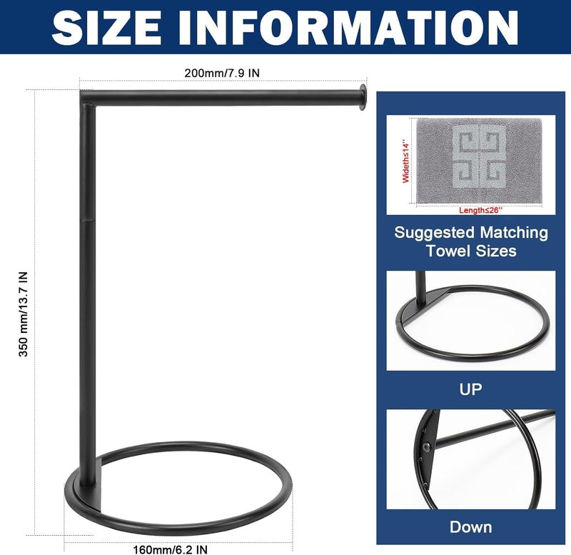 INDIAN DECOR INDIAN DECOR 28284 Hand Towel Holder Stand, L Shape Hand Towel Rack, Small Towel Ring Stand, Stable Free-Standing Towel Bar for Bathroom Kitchen Vanity Countertop, 8” L 14” H (Black, 1 Pack)  - Image 2