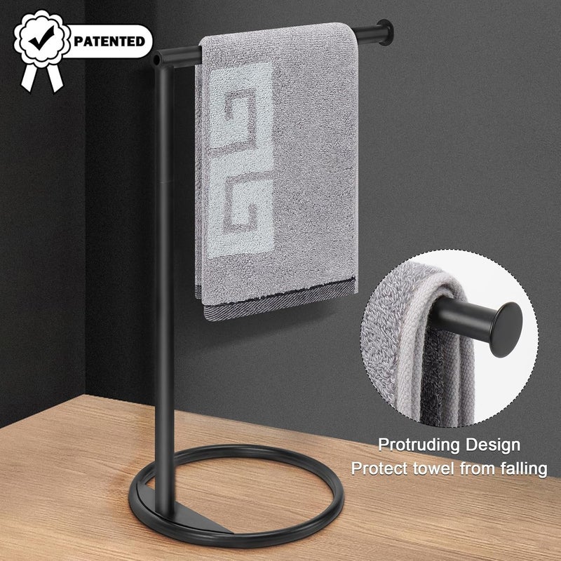 INDIAN DECOR INDIAN DECOR 28284 Hand Towel Holder Stand, L Shape Hand Towel Rack, Small Towel Ring Stand, Stable Free-Standing Towel Bar for Bathroom Kitchen Vanity Countertop, 8” L 14” H (Black, 1 Pack)  - Image 4