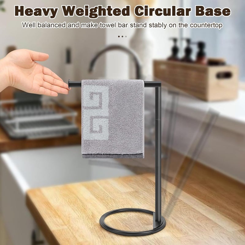 INDIAN DECOR INDIAN DECOR 28284 Hand Towel Holder Stand, L Shape Hand Towel Rack, Small Towel Ring Stand, Stable Free-Standing Towel Bar for Bathroom Kitchen Vanity Countertop, 8” L 14” H (Black, 1 Pack)  - Image 5